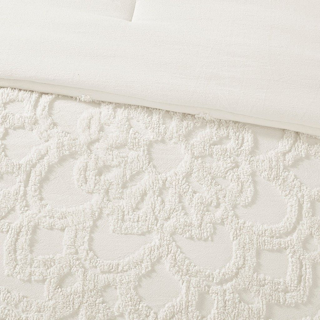 Cream Elegance 2-Piece Cotton Chenille Comforter Set