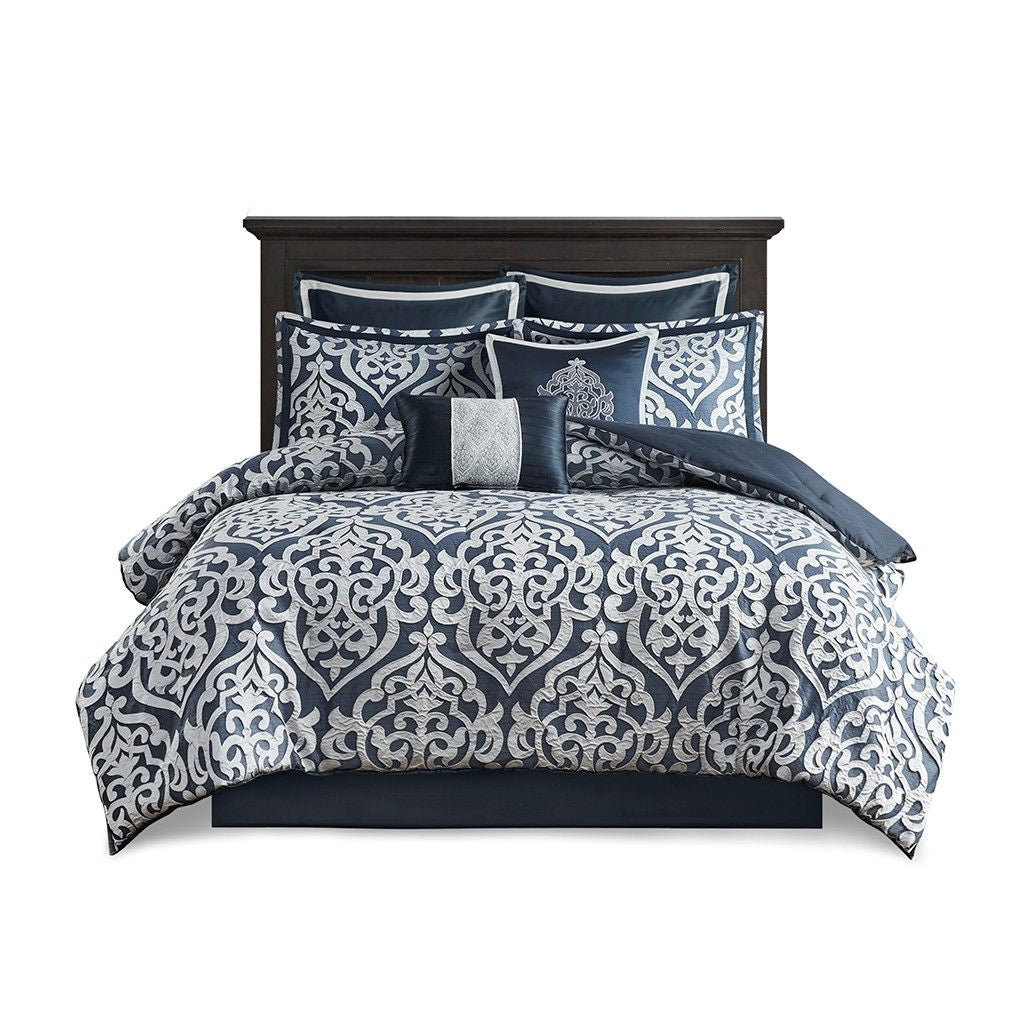 Luxurious Royal Blue 8-Piece Jacquard Comforter Set