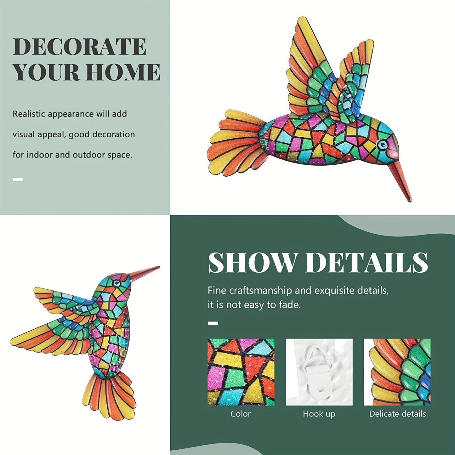 Metal Hummingbird Wall Art Set – Elegant Bird Sculptures for Room, Garden, Party, and Celebration Decor