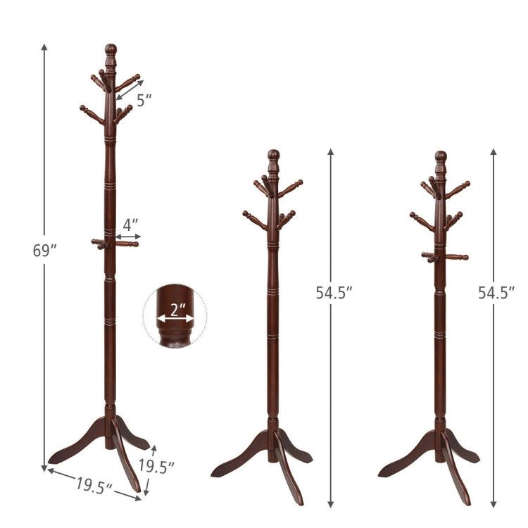 Entryway Height Adjustable Coat Stand with 9 Hooks