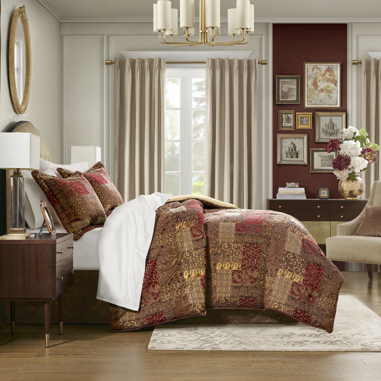 Exquisite Gold, Beige, and Bordeaux 4-Piece Duvet Comforter Set – Fit for Royalty