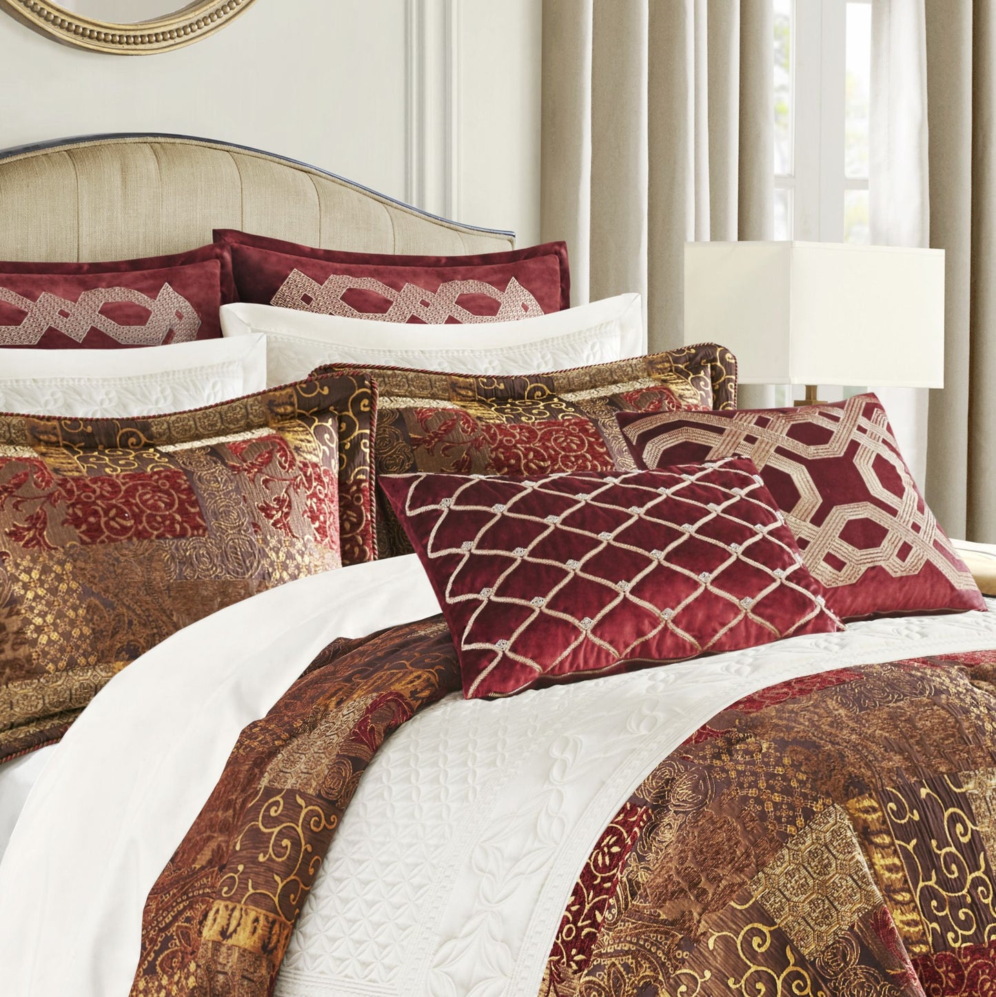 Exquisite Gold, Beige, and Bordeaux 4-Piece Duvet Comforter Set – Fit for Royalty