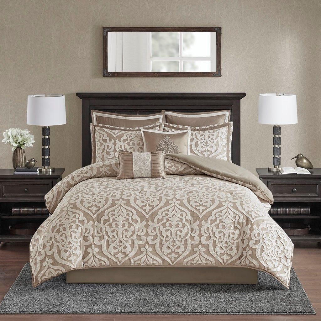 Luxurious Gold and Cream 8-Piece Jacquard Comforter/Duvet Set – Timeless Elegance