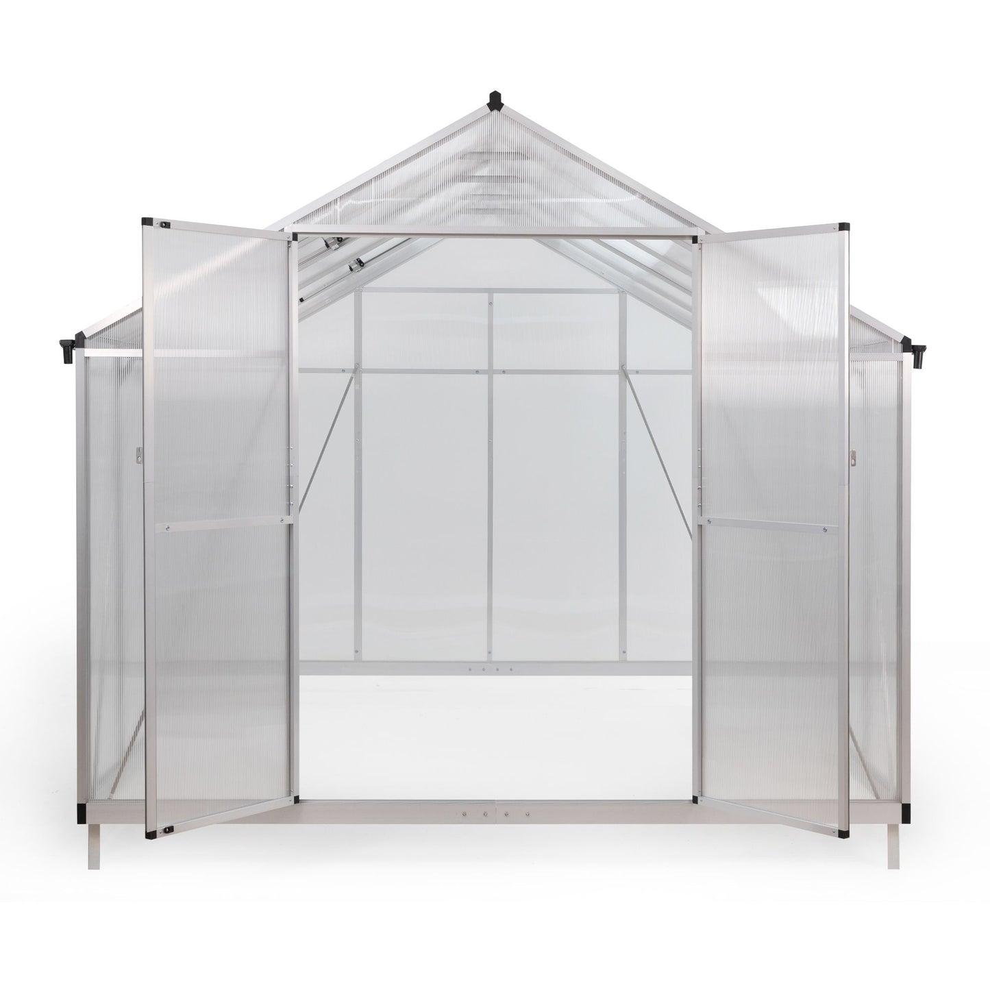 Aluminum Walk-In Garden Greenhouse with 5-Level Adjustable Vents, Gutter, and Door - Large Sun Room for Garden Backyard - 8' x 10' Polycarbonate Outdoor Greenhouse, Aluminum