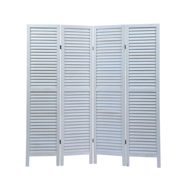 Rustic Wood Partition Screen – 4-Panel Louver Design for Privacy