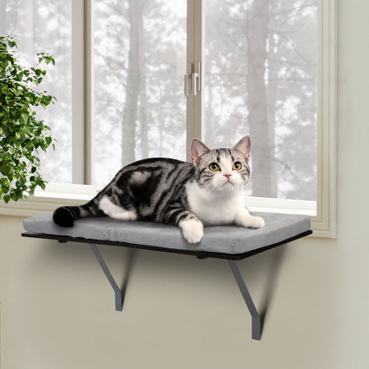 Cat Perch Window Shelf with Velvet Cushion – Black/Gray