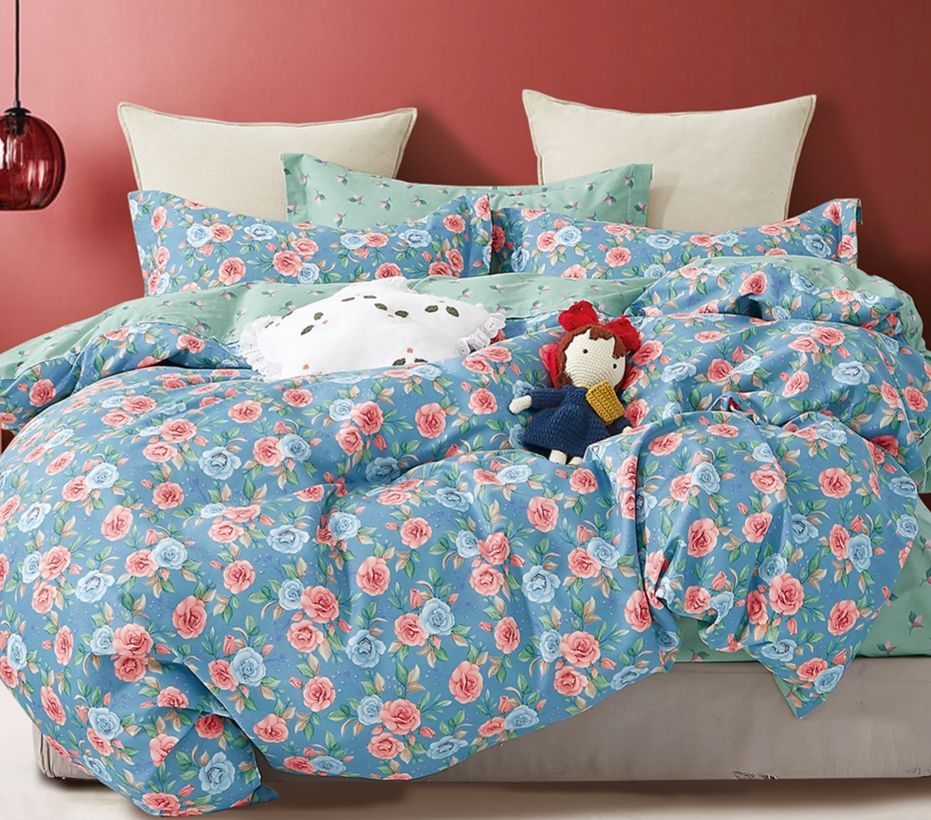 Donau Blue Rose 100% Cotton Reversible Comforter Set