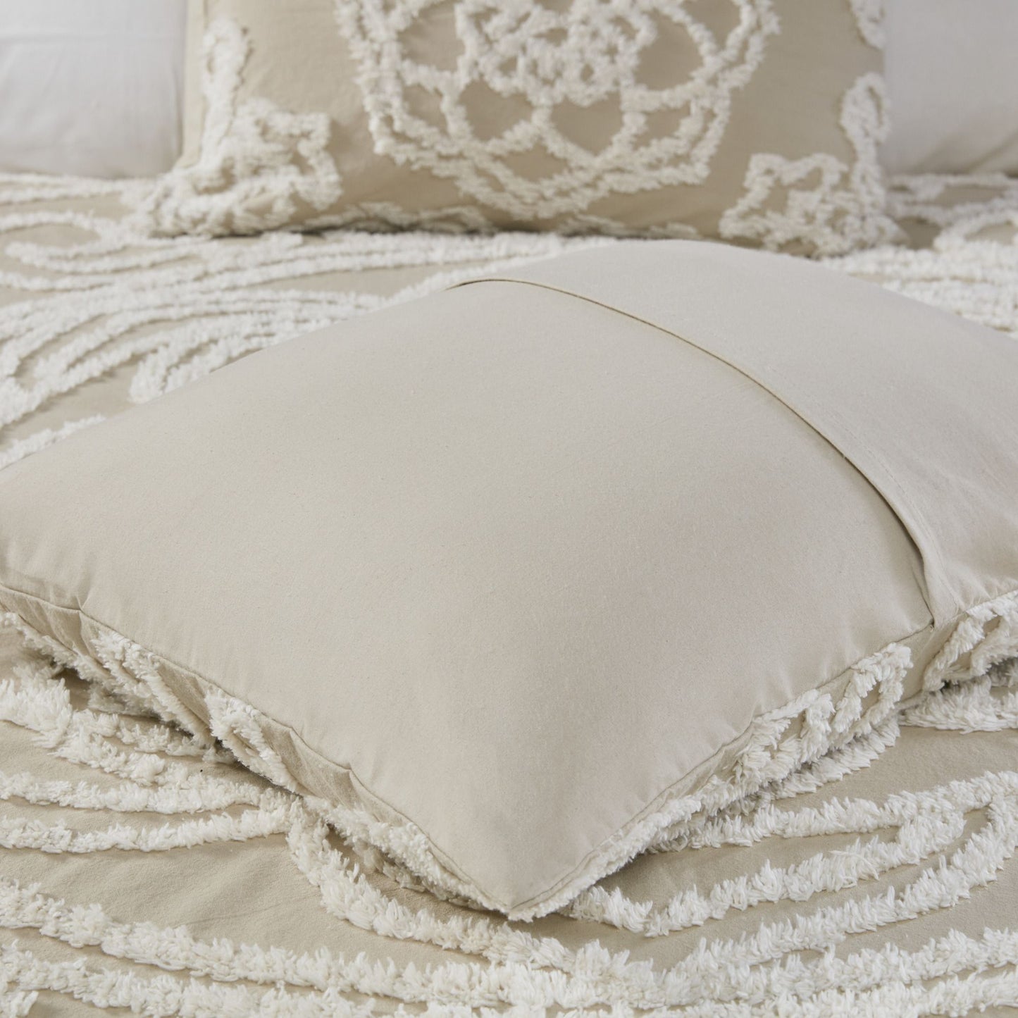 Luxurious Cream Tufted Cotton Chenille Medallion Comforter Set