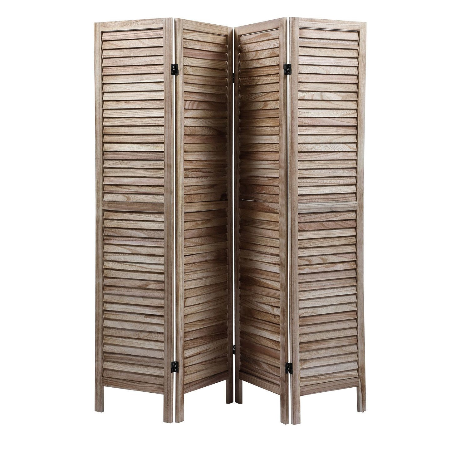 Rustic Wood Partition Screen – 4-Panel Louver Design for Privacy