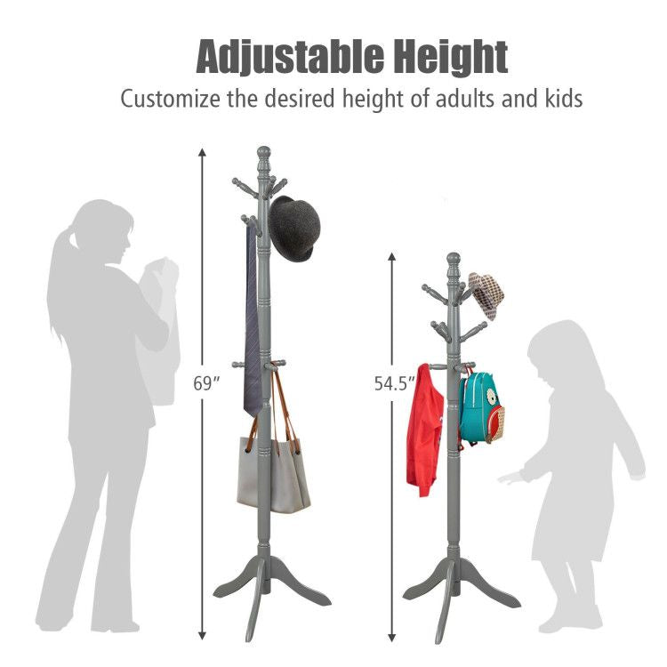 Entryway Height Adjustable Coat Stand with 9 Hooks