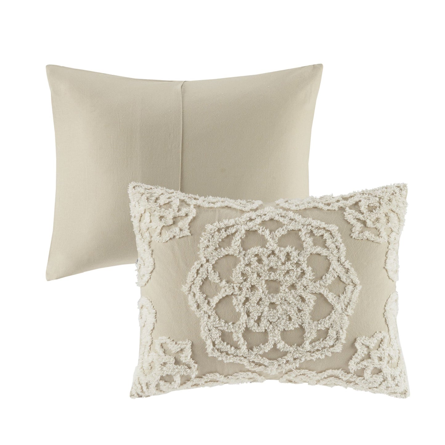 Luxurious Cream Tufted Cotton Chenille Medallion Comforter Set