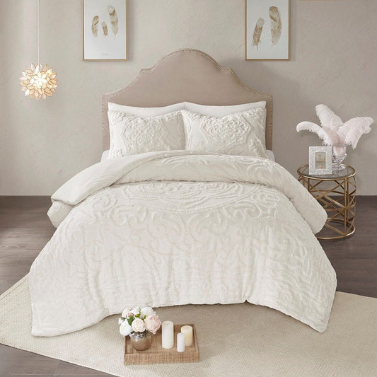 Cream Elegance 2-Piece Cotton Chenille Comforter Set