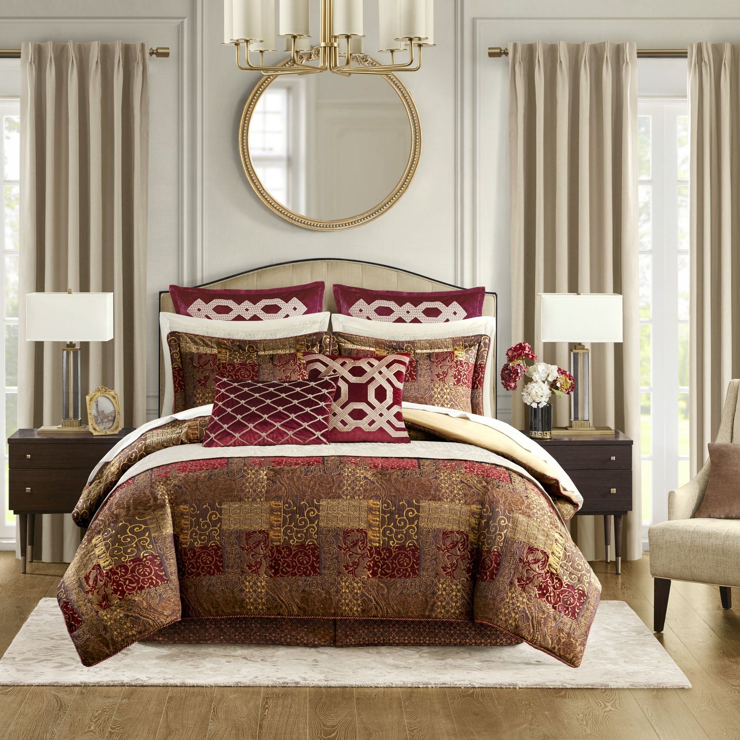 Exquisite Gold, Beige, and Bordeaux 4-Piece Duvet Comforter Set – Fit for Royalty