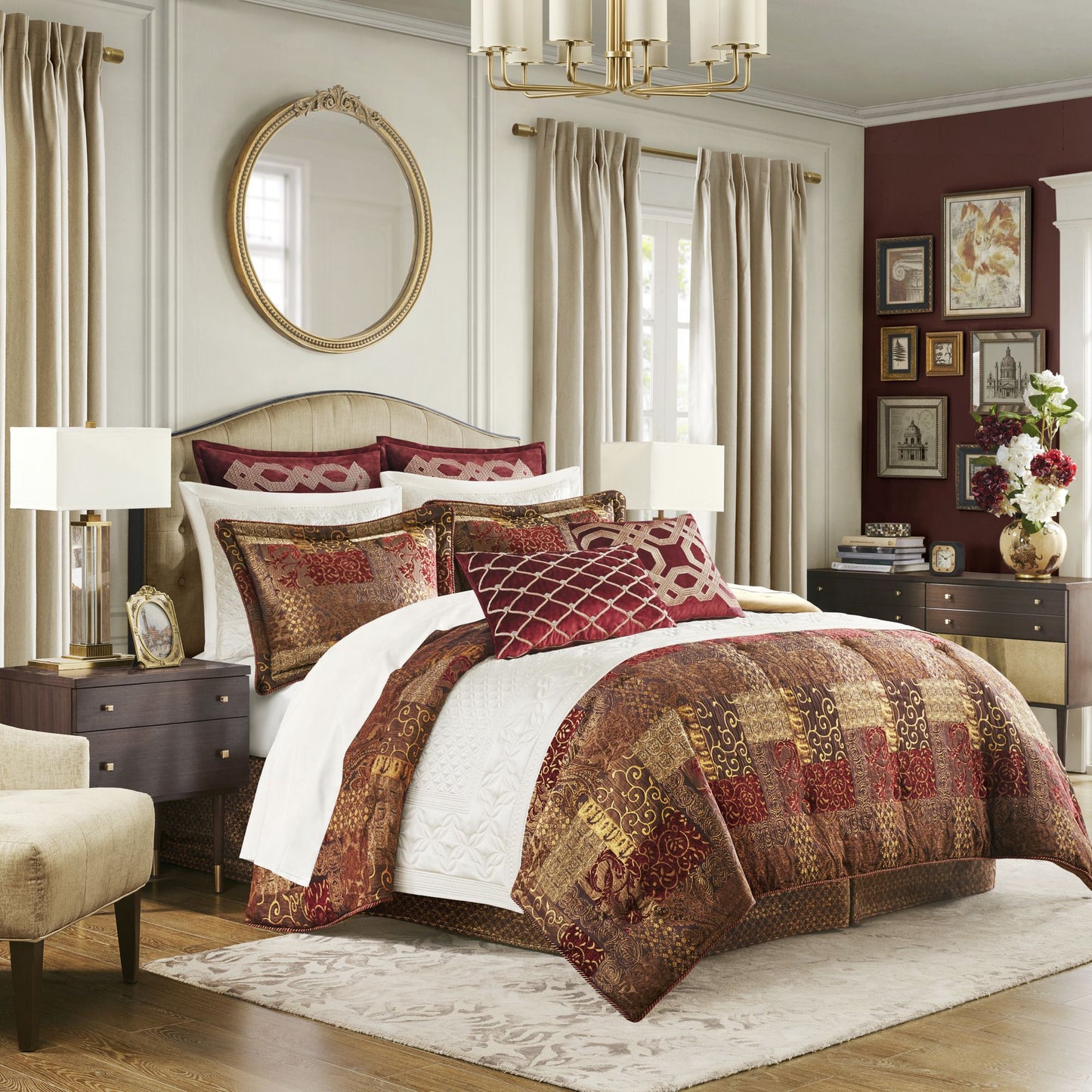 Exquisite Gold, Beige, and Bordeaux 4-Piece Duvet Comforter Set – Fit for Royalty