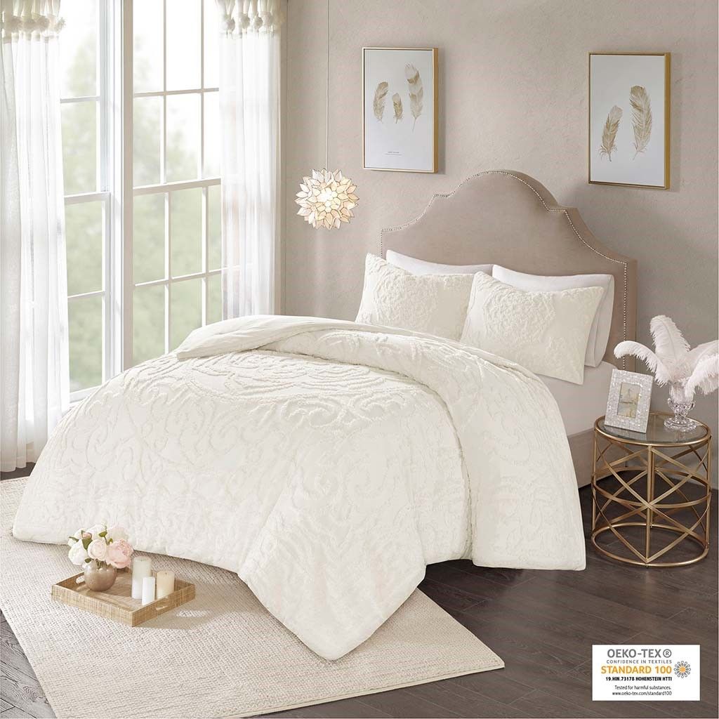 Cream Elegance 2-Piece Cotton Chenille Comforter Set