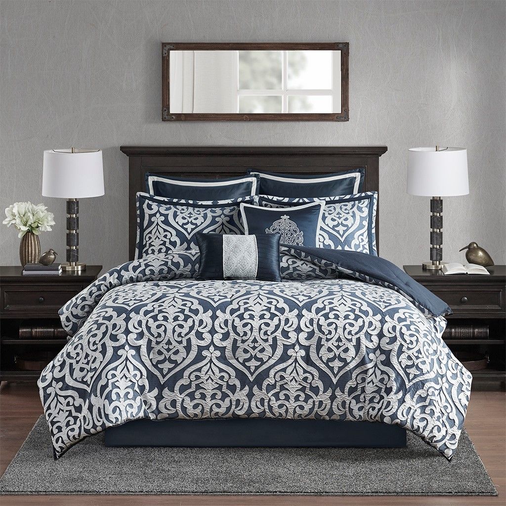 Luxurious Royal Blue 8-Piece Jacquard Comforter Set