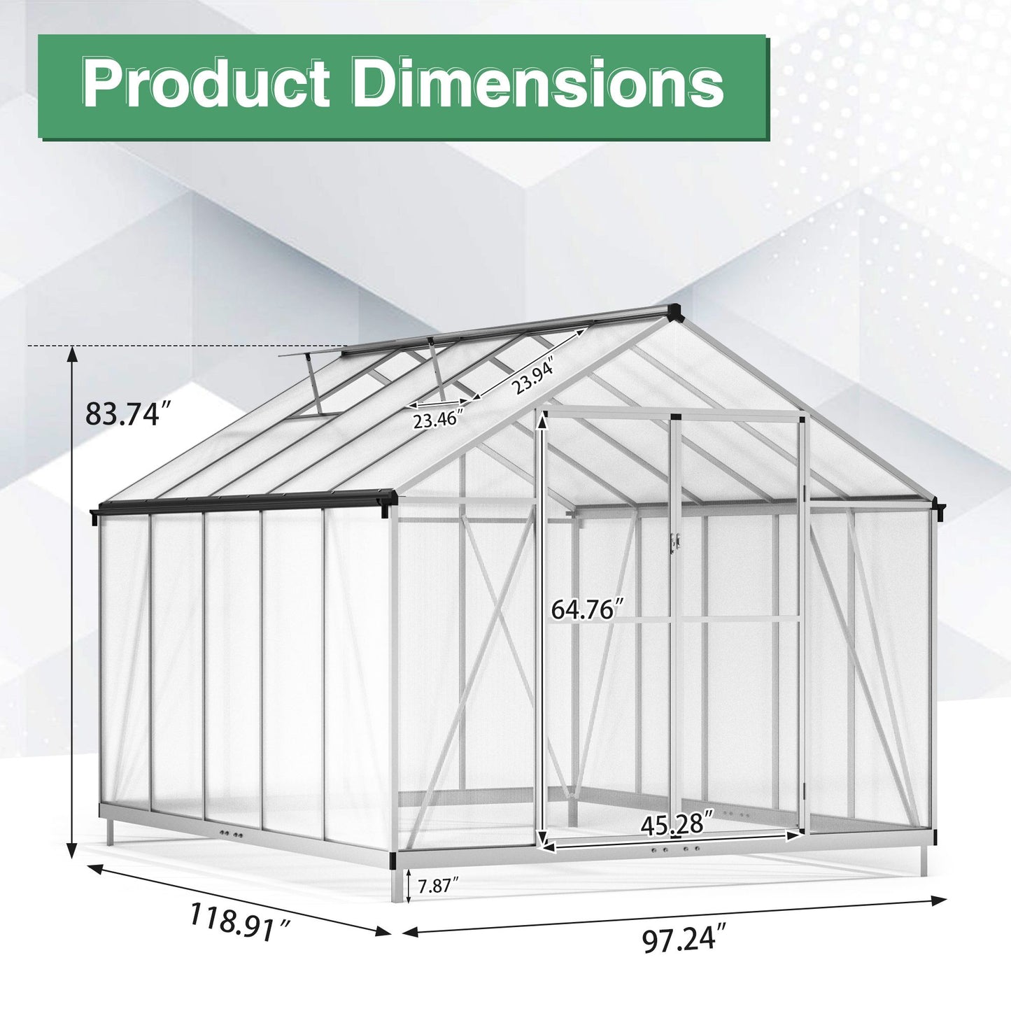 Aluminum Walk-In Garden Greenhouse with 5-Level Adjustable Vents, Gutter, and Door - Large Sun Room for Garden Backyard - 8' x 10' Polycarbonate Outdoor Greenhouse, Aluminum