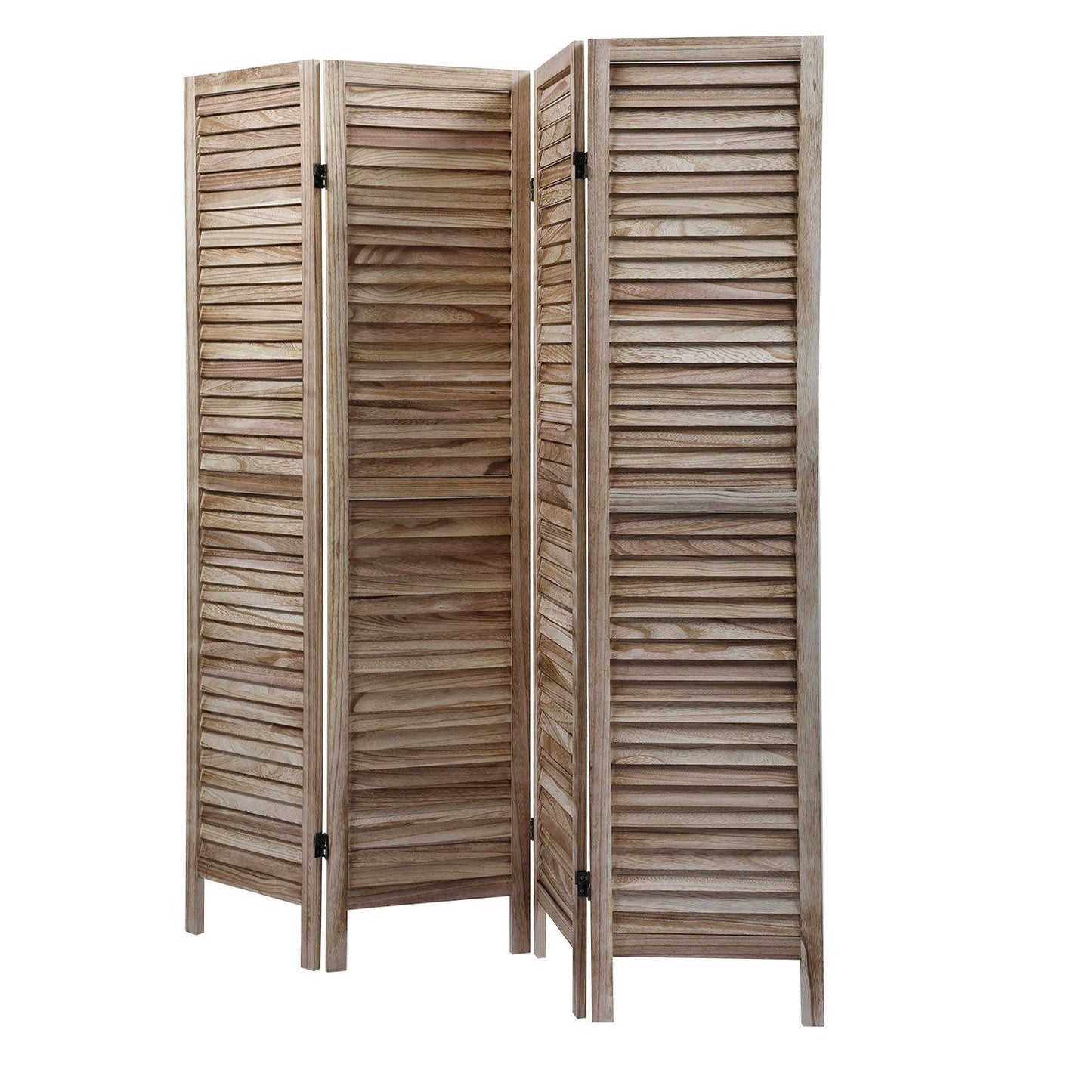 Rustic Wood Partition Screen – 4-Panel Louver Design for Privacy