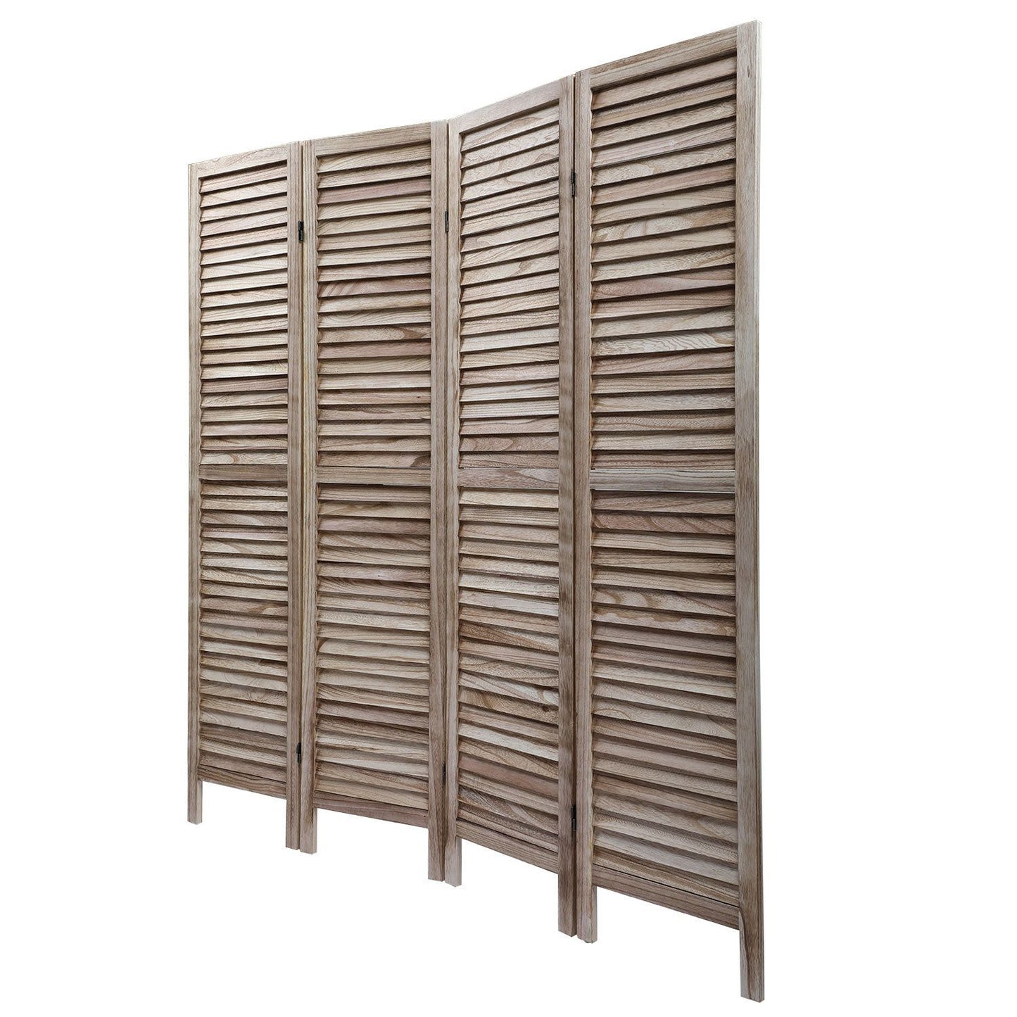 Rustic Wood Partition Screen – 4-Panel Louver Design for Privacy