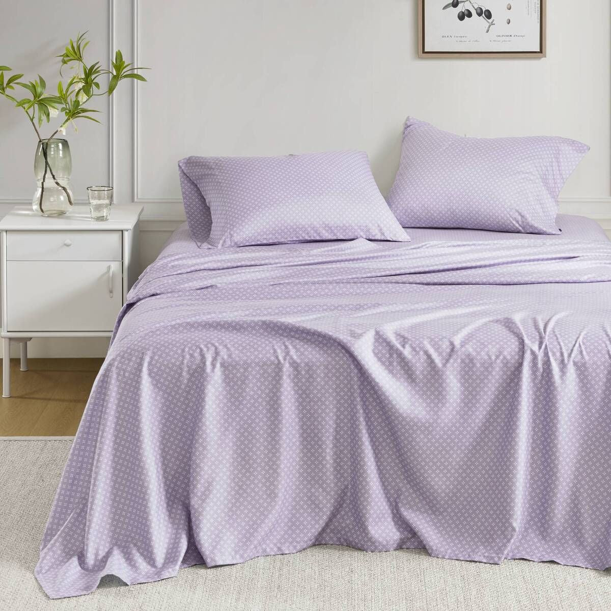 Nature-Inspired Floral Comforter Set with Bed Sheets – Beiges, Purples, and Brown Design