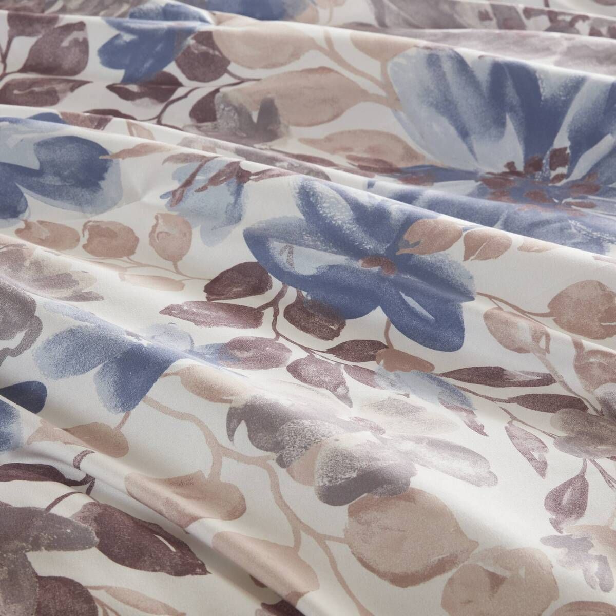 Dusky Blues and Purple on Cream Floral Comforter / Duvet Set with Bed Sheets - Elegant Cream Bedding