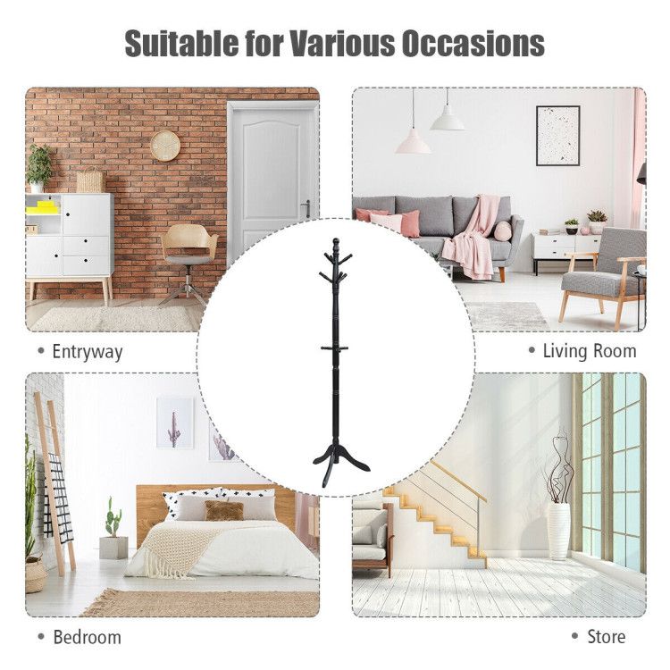 Entryway Height Adjustable Coat Stand with 9 Hooks