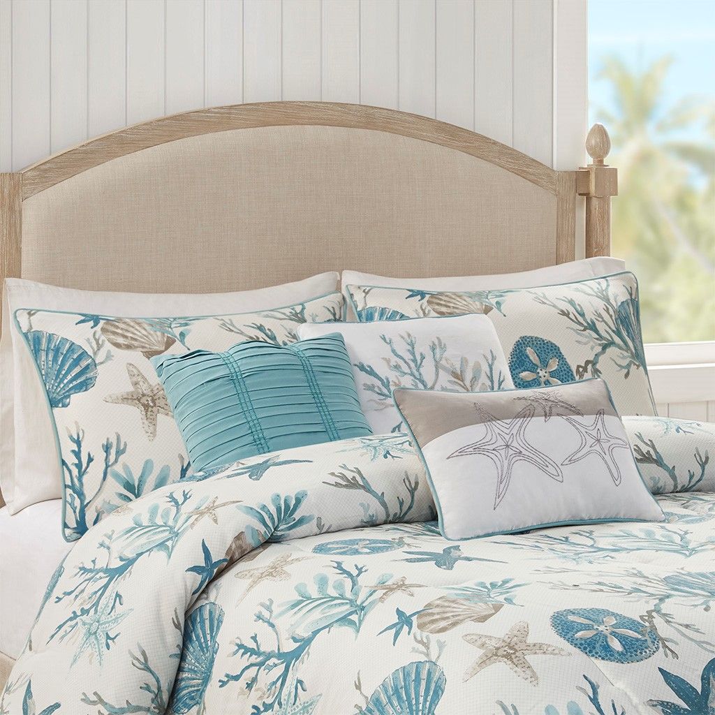 Sea Green Underwater Floral World Design - 7-Piece Cotton Sateen Comforter Set