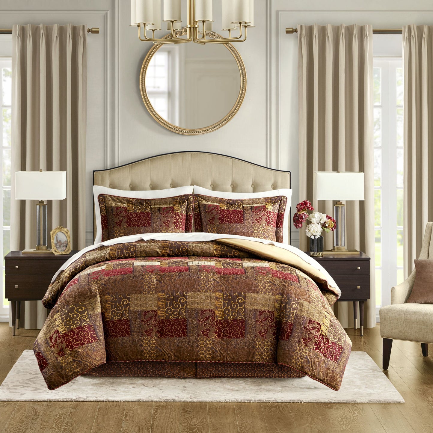 Exquisite Gold, Beige, and Bordeaux 4-Piece Duvet Comforter Set – Fit for Royalty