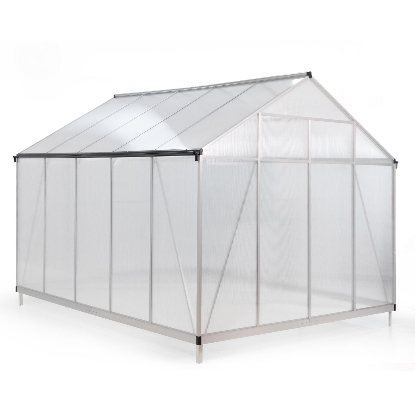 Aluminum Walk-In Garden Greenhouse with 5-Level Adjustable Vents, Gutter, and Door - Large Sun Room for Garden Backyard - 8' x 10' Polycarbonate Outdoor Greenhouse, Aluminum