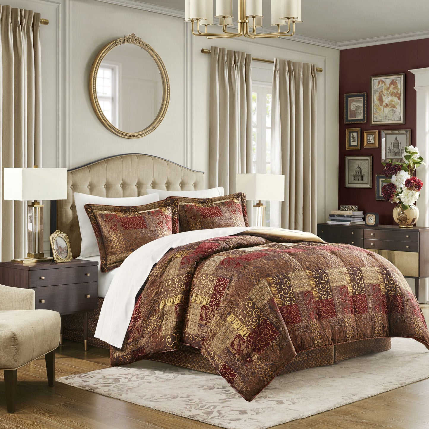 Exquisite Gold, Beige, and Bordeaux 4-Piece Duvet Comforter Set – Fit for Royalty