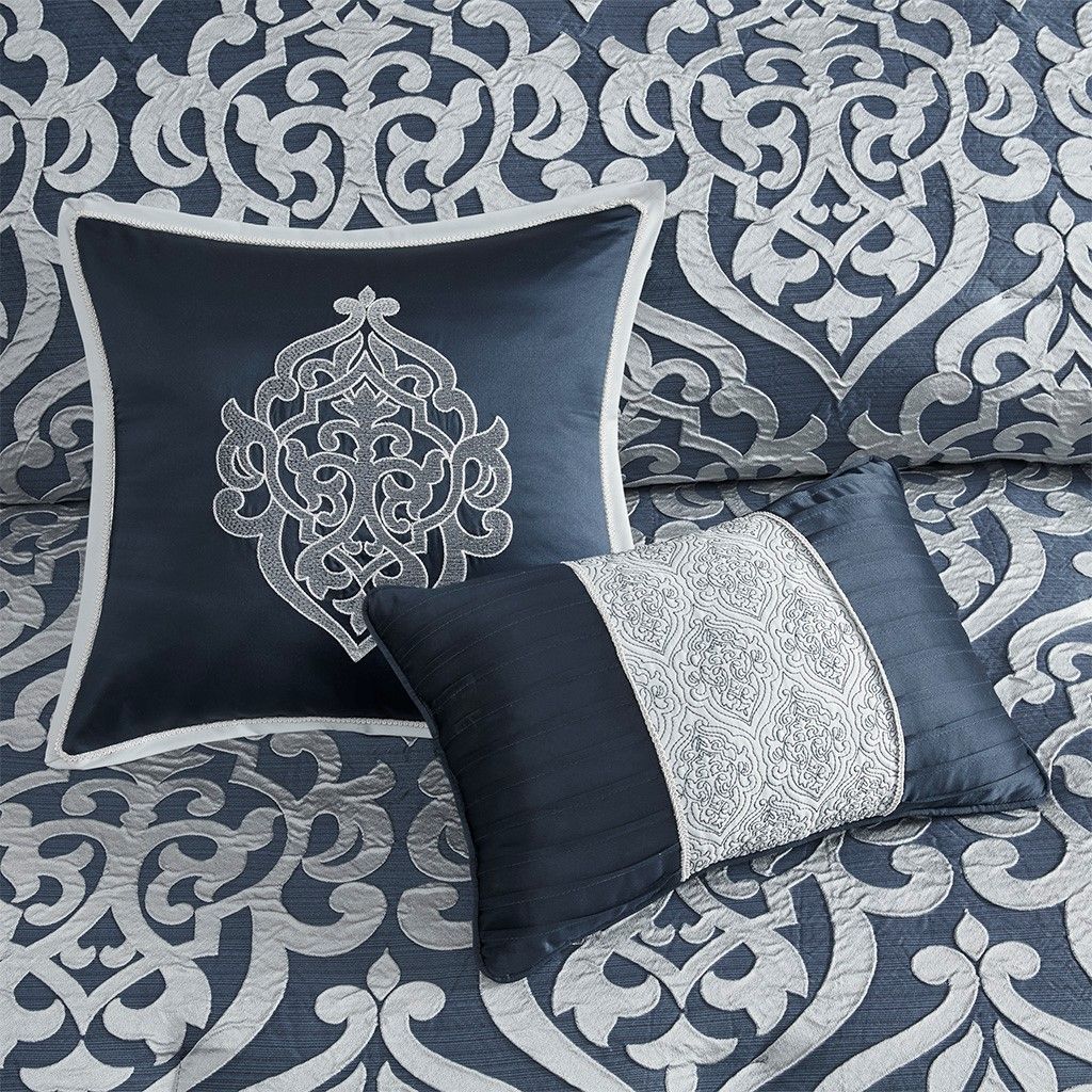 Luxurious Royal Blue 8-Piece Jacquard Comforter Set