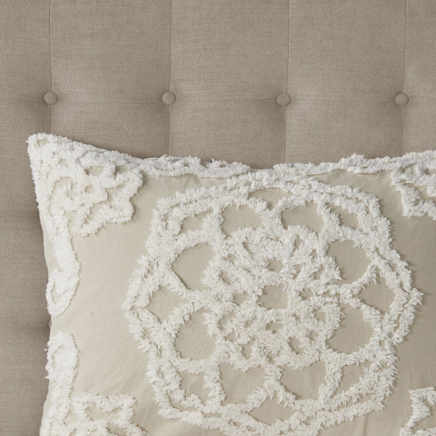 Luxurious Cream Tufted Cotton Chenille Medallion Comforter Set