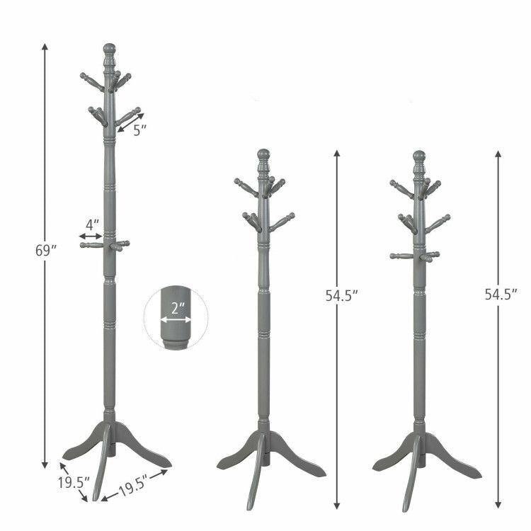 Entryway Height Adjustable Coat Stand with 9 Hooks