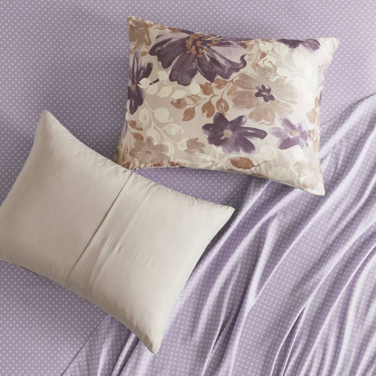 Nature-Inspired Floral Comforter Set with Bed Sheets – Beiges, Purples, and Brown Design