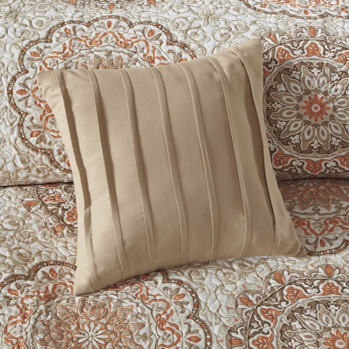 Moroccan Vibe, Cream, Browns, Orange and Gold Accents , 6-Piece Reversible Quilt Set with Throw Pillows -  Full/Queen Size