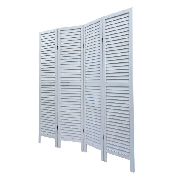 Rustic Wood Partition Screen – 4-Panel Louver Design for Privacy