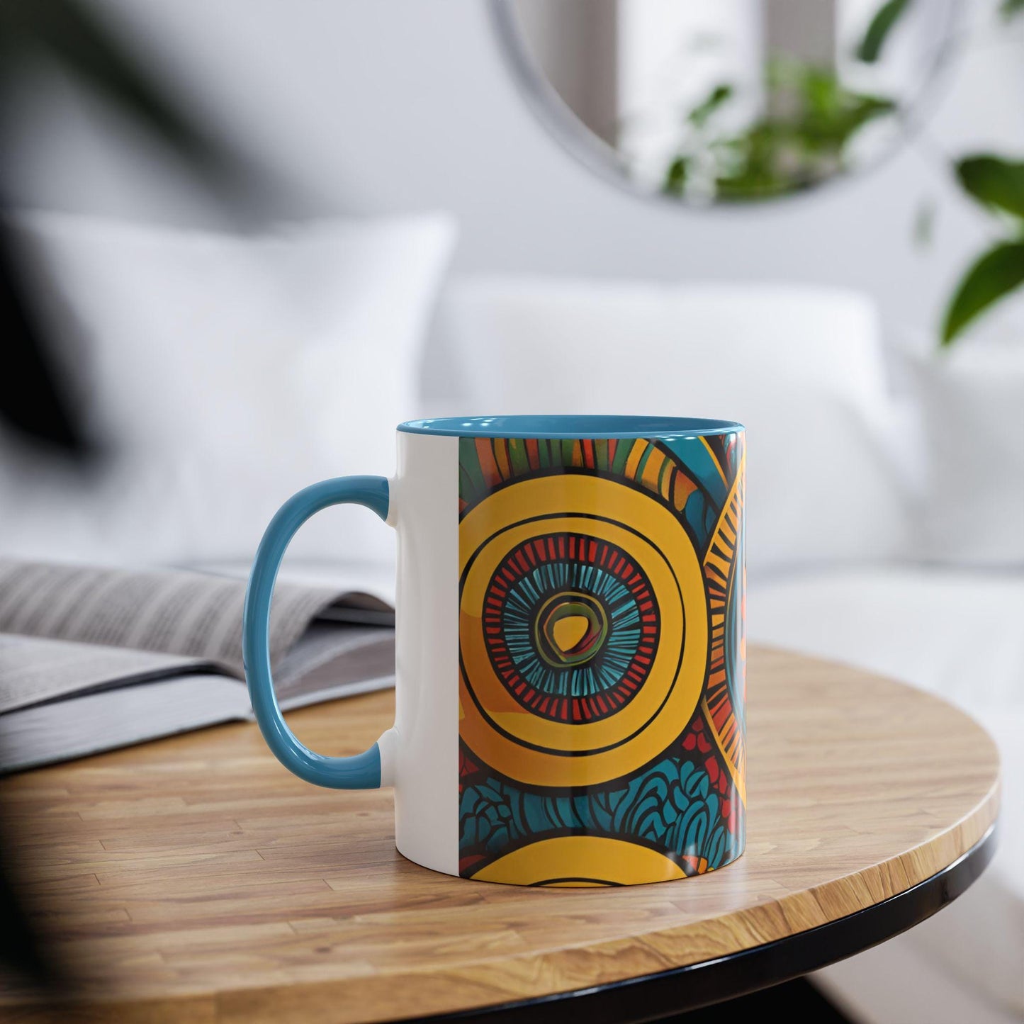 Coffee Mug, African Cultural Design, Two-Tone Ceramic Cup, Exotic Flavorful Gift, Ethnic Tea Cup