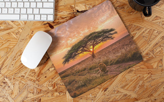 Rectangle Mouse Pad, Lion Lazing in the Bush Sunset Design - Office Desk Decor, Gaming Accessories, Animal Lover Gift, Wildlife Theme,