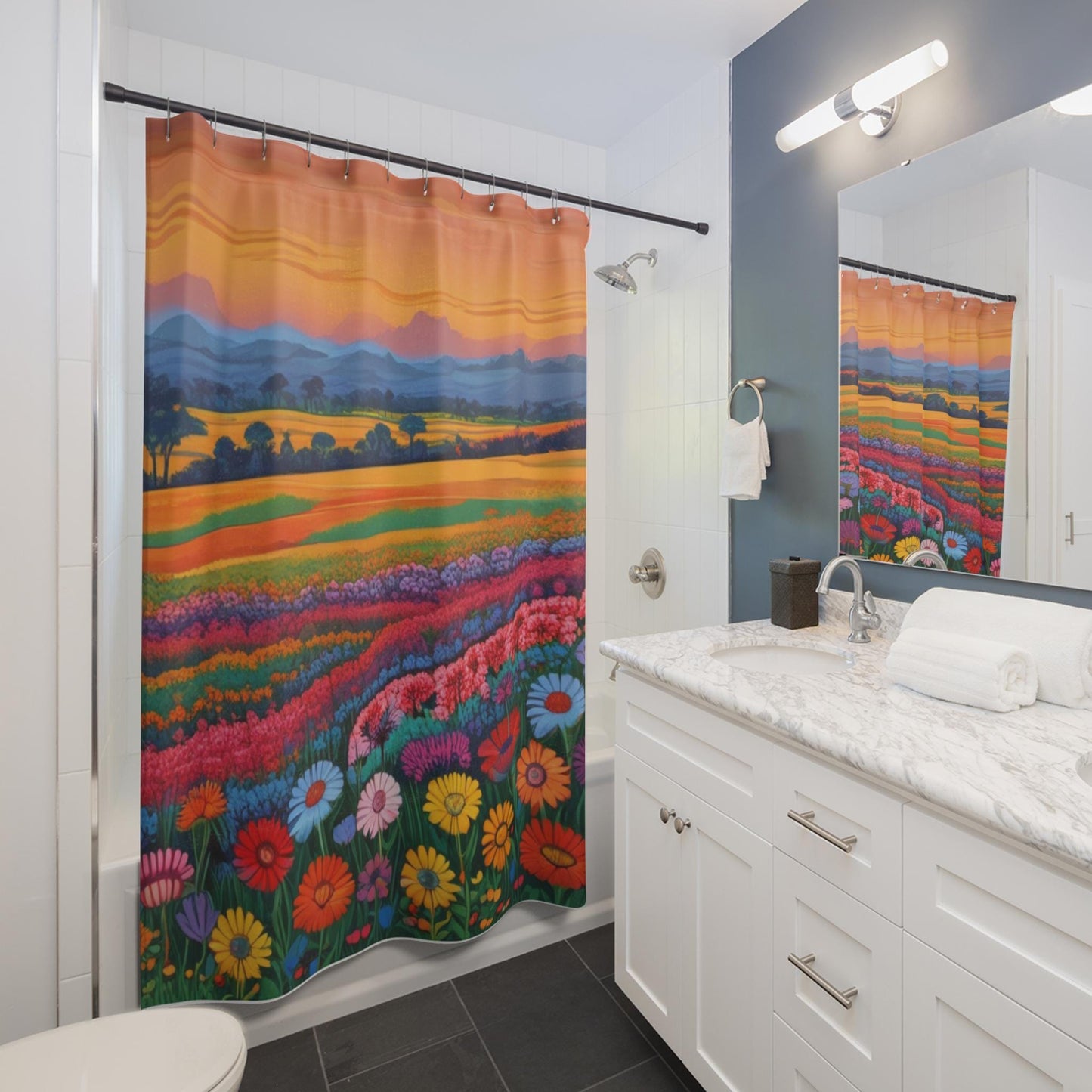 Shower Curtains - Enchanting Land of Vibrant Flowers and Dreamy Views, Bathroom Decor, Home Accessories, Wizard of Oz Land