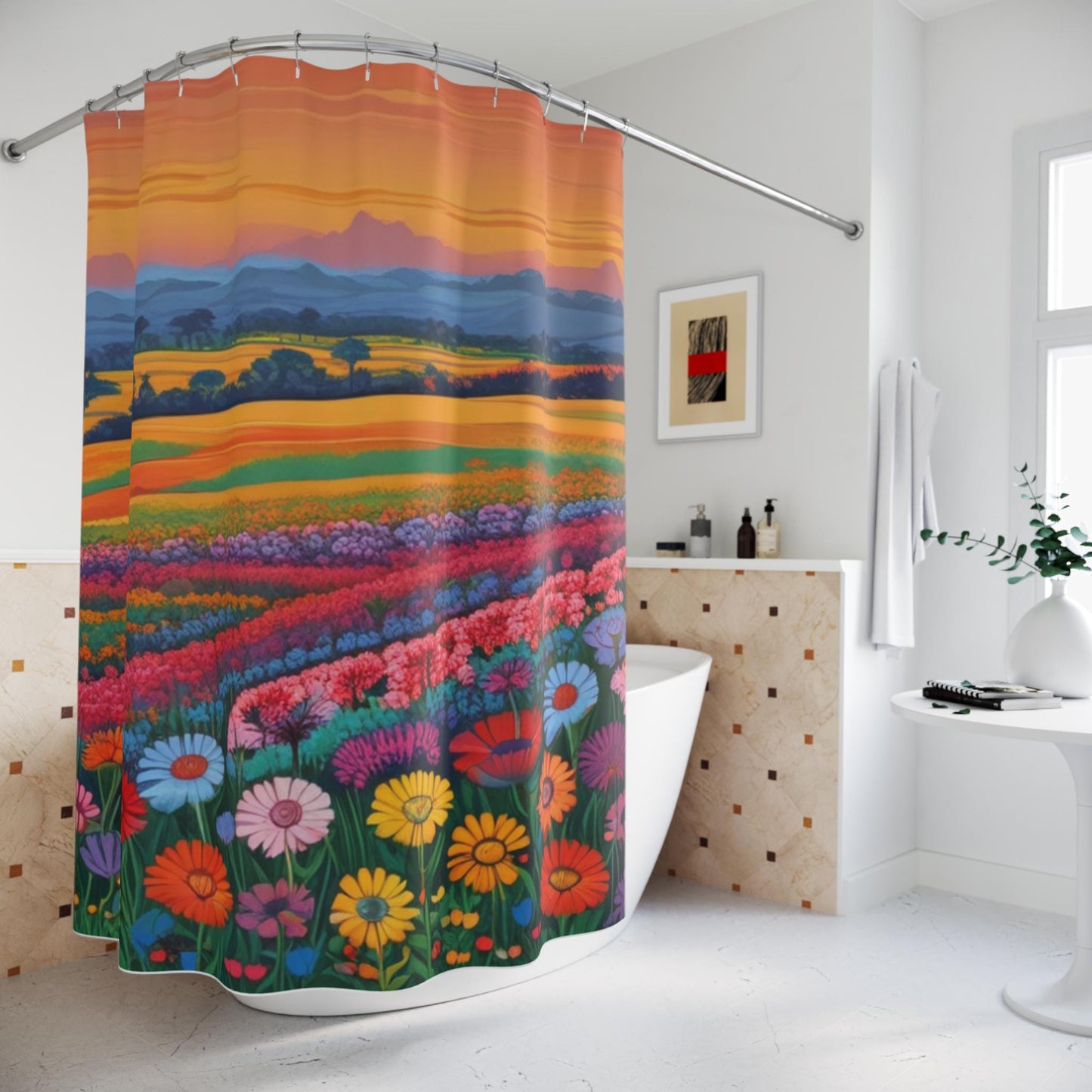 Shower Curtains - Enchanting Land of Vibrant Flowers and Dreamy Views, Bathroom Decor, Home Accessories, Wizard of Oz Land