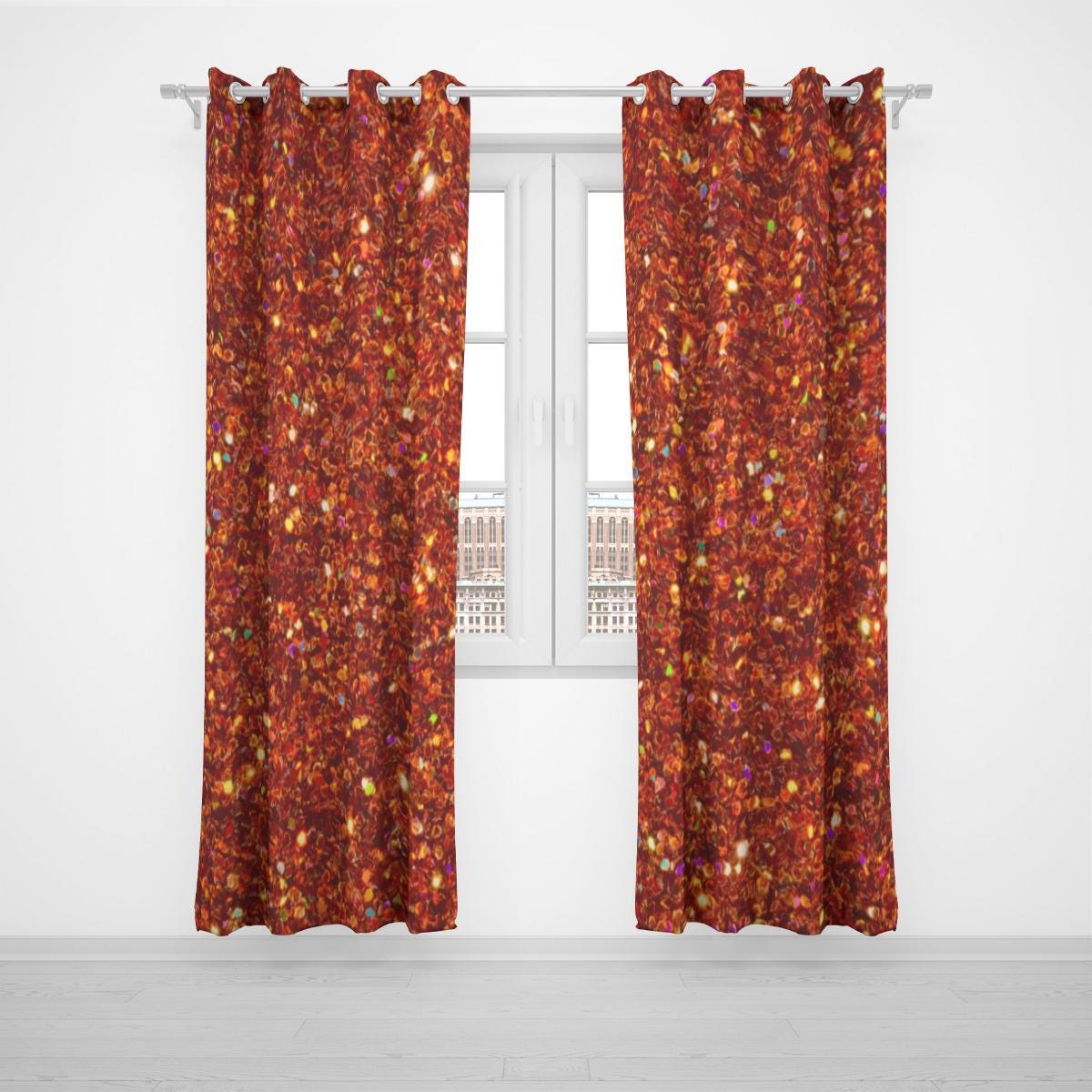 Deep Orange Starry Night Home Decor Grommet Curtains – Large Size