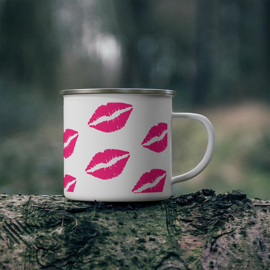 Enamel Camping Mug - Kisses for You - APT. Kissy Face Cozy Outdoor and Indoor Mug, Love Camping Cup, Patio Drinkware, Campfire Lover Gift,