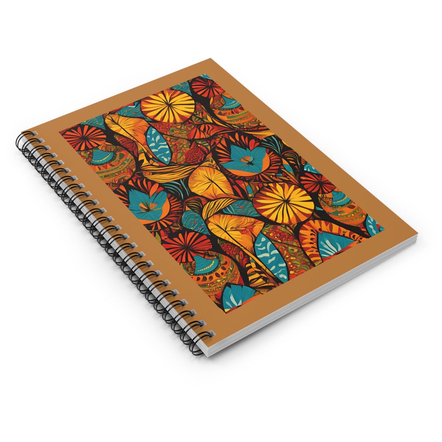 African Inspiration Spiral Notebook - Plain White Ruled Line, Tribal Notebook, Ethnic Design Notepad, Vibrant African Art Diary