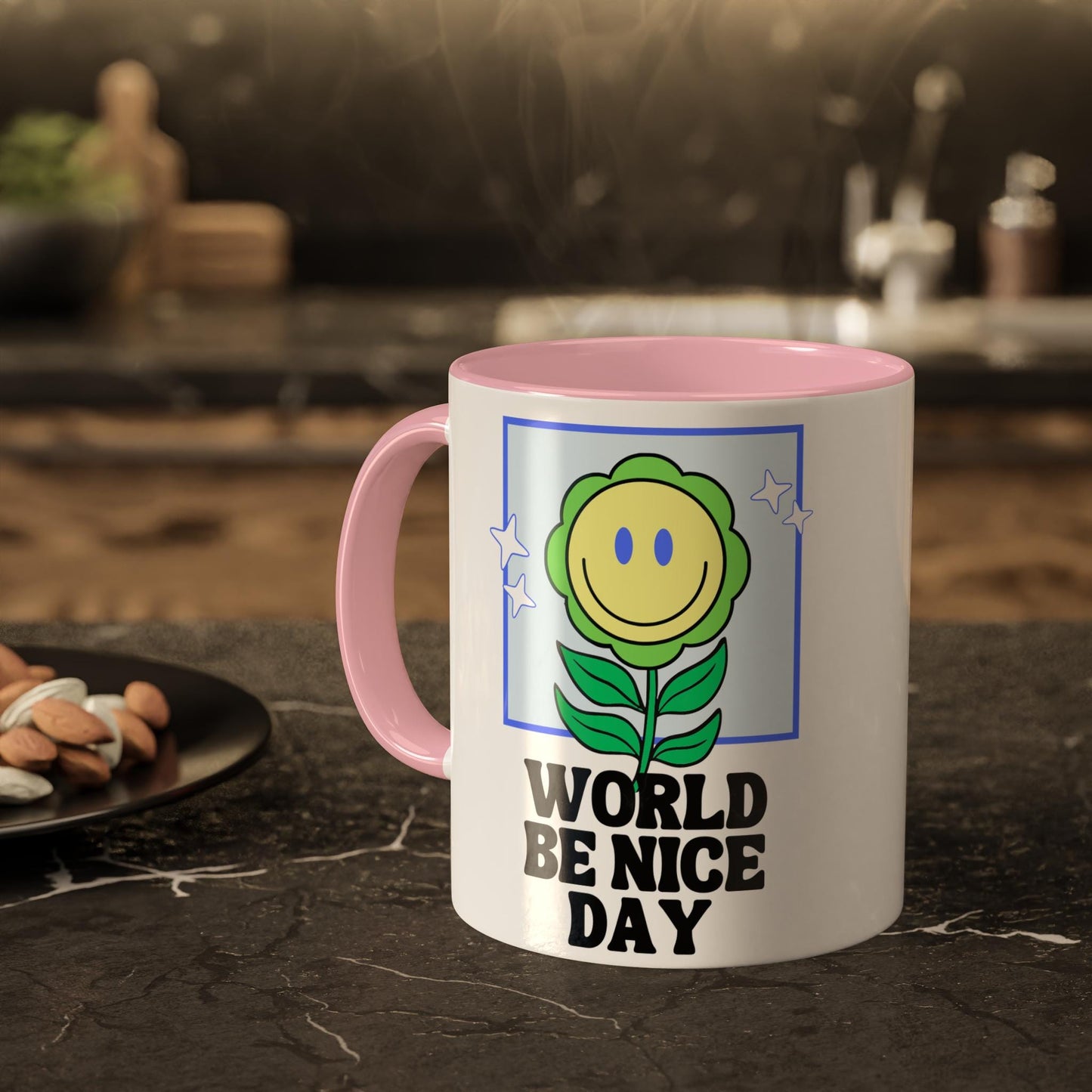 Colorful Mugs, 11oz - World Be Nice Day - Motivational, Inspirational Mug for Being Friendly and Happy, Gift for Positive Vibes, Holiday