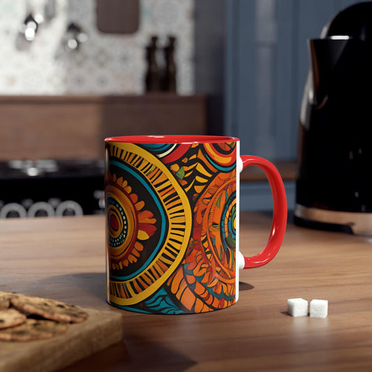 Coffee Mug, African Cultural Design, Two-Tone Ceramic Cup, Exotic Flavorful Gift, Ethnic Tea Cup