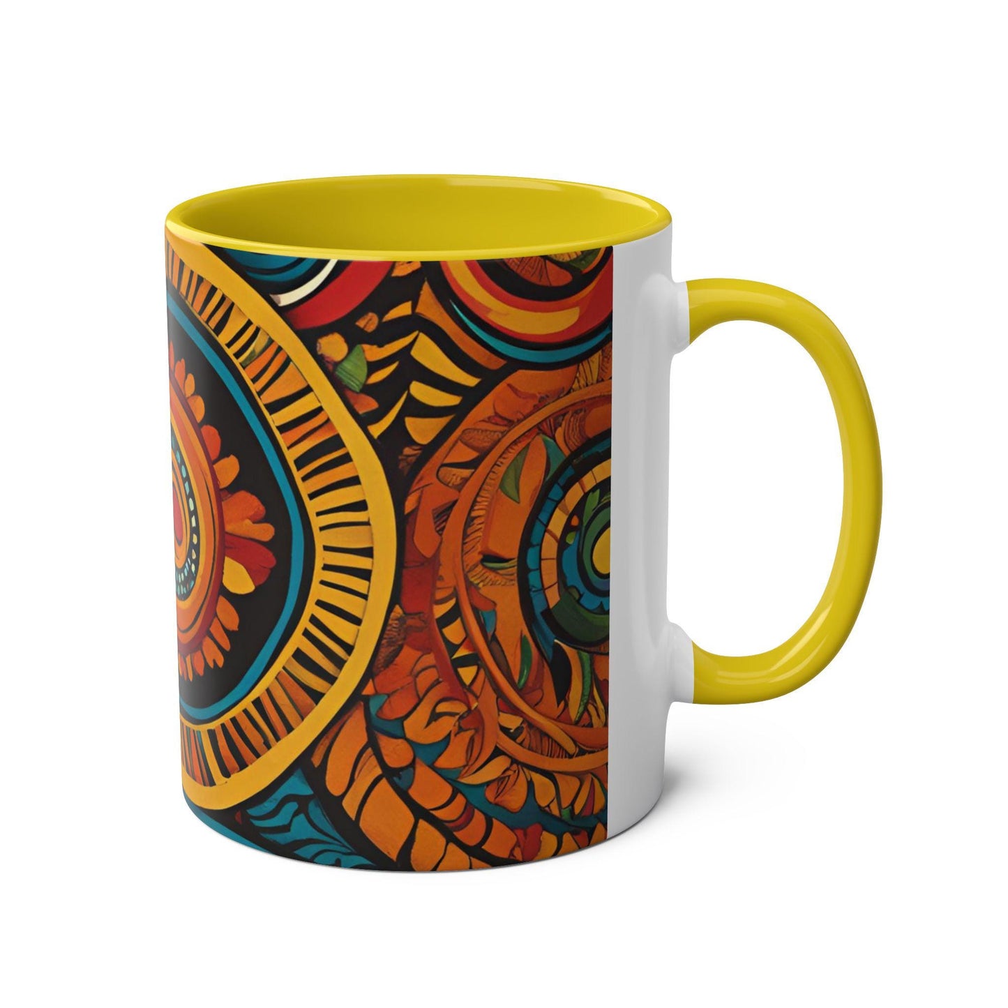 Coffee Mug, African Cultural Design, Two-Tone Ceramic Cup, Exotic Flavorful Gift, Ethnic Tea Cup