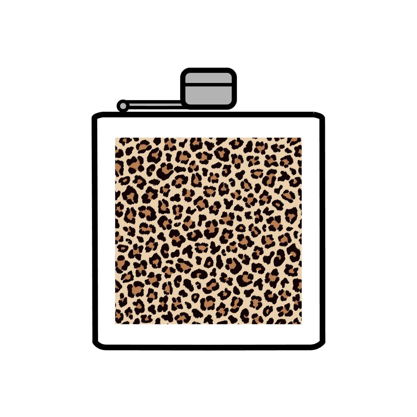 Stainless Steel Leopard Print Hip Flask, ideal for camping and travelling, 6oz