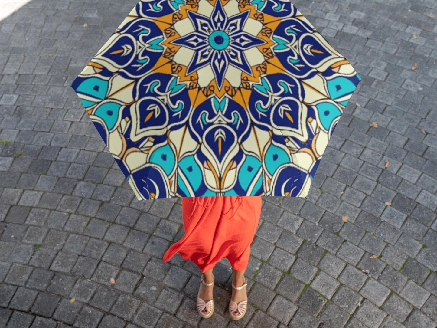 Umbrella, Flower Explosion Blue Design, Rainy Day Accessory, Foldable Parasol, Floral Print Rain Shelter, Colorful Compact Canopy