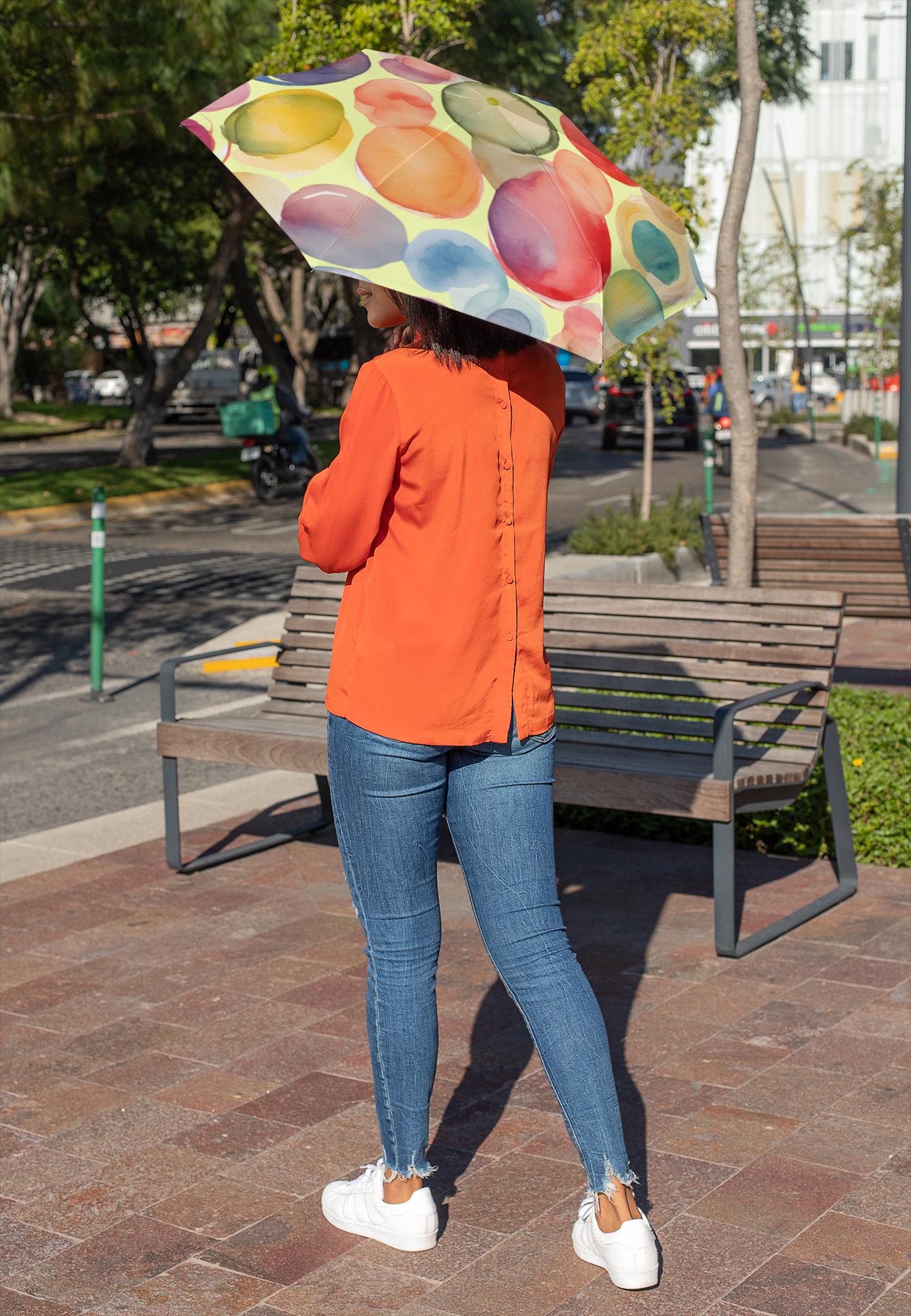 Umbrella, colourful bubbles design, rainy day accessory, foldable travel umbrella, gift for her and him, whimsical print