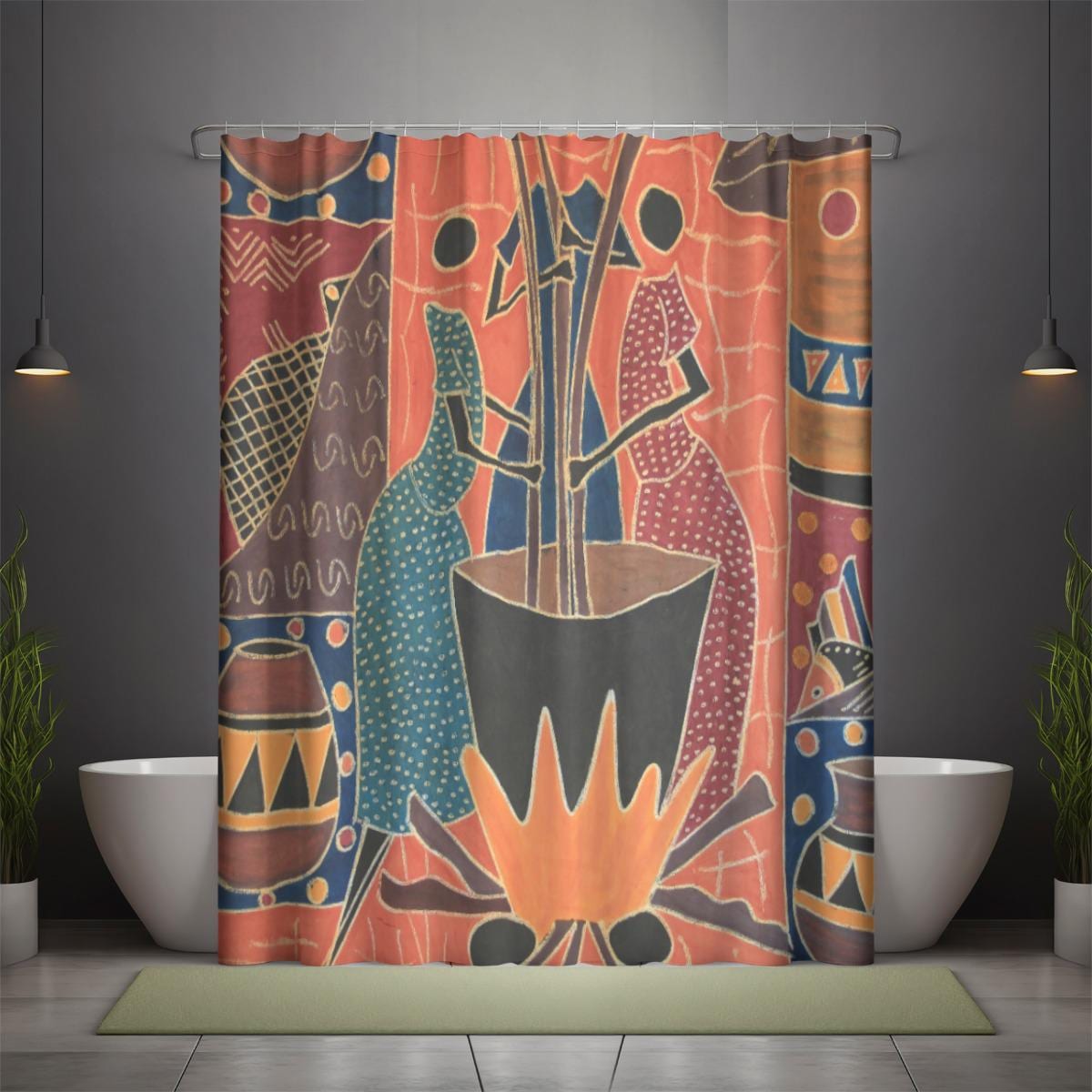 Vibrant Traditional Scene Shower Curtain 90(gsm) Warm and Enticing to Make Your Bathroom Unique